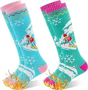 [GRPSKCOS] Kids Ski Socks, 2 Pairs Warm Thick Snow Socks for Boys Girls Toddler Winter Skiing Snowboarding