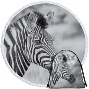 Black and White Zebra Photo Round Beach Towel