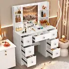 Dressing Table Vanity Make up Desk Set 7 Drawers & Hollywood LED Lighted Mirror