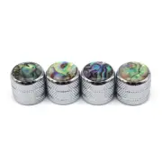 4x Silver Metal Guitar/Bass Dome Push-in Abalone Top Control Volume Tone Knobs