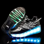 [Jiangym] Skating Shoes CD02 LED Rechargeable Single Wheel Wing Roller Skating Shoes, Size : 29 (Black) Skating Shoes (Color : Black)
