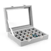 Grey Organizer Case Box Holder Storage Jewelry Earring Ring Velvet Display