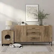 Merryluk Sideboard Buffet Cabinet Set with End Table for Home,Modern Industrial Coffee Bar Cabinet with Metal Legs for Pantry Display Organizer Dining Furniture Living Room Home