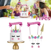 11Pcs Unicorn eyes Set Cake Topper Decoratio Girls Happy Birthday Kids ear