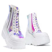 Nevenka Womens Platform Boots Shoes Zip Lace Up Combat Boots-White