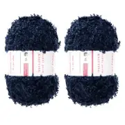 2pcs Fur Yarn Polyester Yarn Fluffy Chunky Yarn Navy Blue for Crocheting,50m