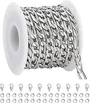 SMYHTGLIF 16.4 Feet Stainless Steel Curb Cuban Chain for Jewelry Making Silver Figaro Chain Bulk DIY Craft Jewelry Making Chains Jewelry Supplies