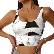 [SAAKE] Black and White Marble Texture Print Women Sports Vest Yoga Workout Vests for Womens Lightweight Trendy All Seasons