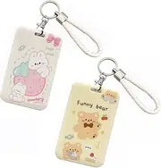 FGISAR 2 Pcs Kpop Photocard Holder Keychain Cartoon Animal PC Holder Kpop ID Badge Holder with Keychain Student Bus Card Pendant Keychain Hard Shell Protective Photo Sleeves (White and Yellow), ZT64