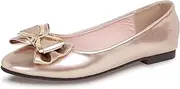 QFDZLA Flats Shoes for Women Leather Comfortable Round Toe Cute Bow Ballet Flats Dress Shoes Soft Comfort Slip on Flat Shoe