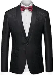 [JEShifangjiusu] Mens Suits Slim Fit Floral Tuxedo Jacket Classic Shawl Lapel Suit Blazer with Bow Tie for Prom Wedding Party, Black, XXL