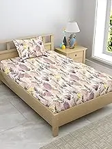 Enchant Home Satin Glory Pure Cotton Single Size Bedsheet for Single Bed | 1 Cotton Bed Sheet Single Bed (60x90 Inches) with 1 Pillow Cover | 200 TC Bed Sheet Single Bed (Cream Floral)