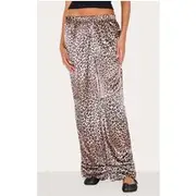 Leopard Printed Satin Wide Leg Pants, Leopard