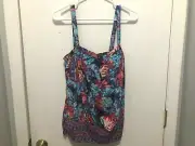 Swimsuits For All Tankini Swim Top Women's SZ 10 Floral Built In Bra Cups