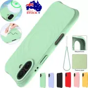 For iPhone 16 15 14 13 Pro Max Mini MagSafe Magnetic Silicone Case Cover W/Strap