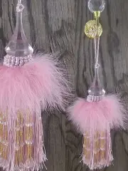 Tassel with Feathers and Beaded Fringing - Pale Pink 20cm