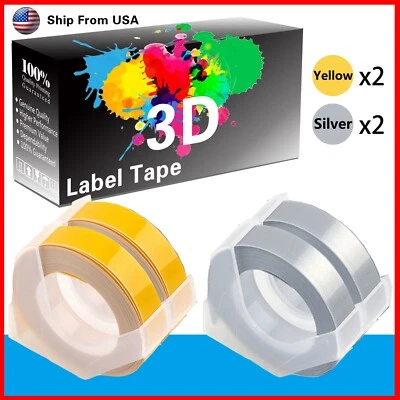 (2Yellow+2Silver) LabelTape Fit For Dymo 20008 Dymo 15447 Label Makers