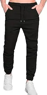[Aosufei] Men's Elastic Waist Casual Athletic Cargo Pants Classic Solid Joggers Trousers Tapered Outdoor Sweatpants