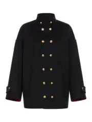 CELINE $4500 Black/Red Wool Egg Coat New & Authentic