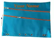 BNWT Personalised Aqua Orange Ring Binder Double Zip Large Pencil Case 22 x 30cm