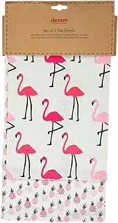 Dexam Flamingo Set of 2 Tea Towels Pink, One Size
