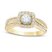 0.88 CT. T.W. Natural Diamond Cushion Frame Engagement Ring in Solid 14K Gold
