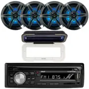 Pyle Bluetooth CD MP3 Marine Stereo + Cover, 4x 6.5" Marine Boat LED Speakers