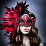 Red Side Feather Venice Carnival Masquerade Venetian Mardi Gras Women Eye Mask