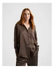 [Fine Day] Pure Oversized Silk Shirt in Mocha