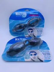 2 Total Black ADULT UV Protection Silicone Head Strap Swim Latex Free Goggles