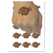 Flounder Halibut Flat Spotted Fish Temporary Tattoo Water Resistant Body Art Set