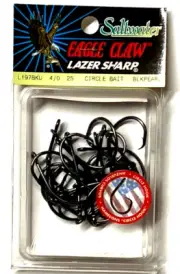 Eagle Claw L197BKU Saltwater Hook Circle Bait Hook Size 4/0 Black Pearl 25ct