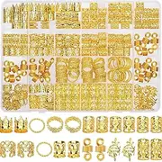 220 Pcs Gold Dreadlock Beads and Hair Cuffs Set, Decorative Hair Accessories Kit with Spiral Coils and Braiding Rings