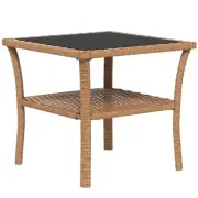 Rattan Side Table, Outdoor End Table with Storage Shelf, Aluminum Frame