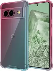 [KIOMY] Case for Google Pixel 8a Shockproof Bumper Protective Cover Hybrid Design Hard PC Back + Flexible TPU Raised Bezel Slim Fit with Airbags Corners Pink Green Gradients Colors