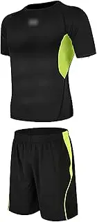 [GUANYUA] Sports Suit Men, Men's Running Fitness Clothes, 2-pcs Short-Sleeved Quick-Drying T-Shirt + Shorts Sports Clothes Black Green-2XL