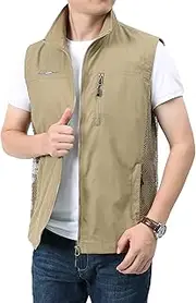 PRIJOUHE Mens Outwear Running Vest Lightweight Sleeveless Multi Pockets Fishing Safari Photo Golf Vests Jacket