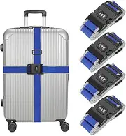 uxcell Luggage Straps with Combination Lock Adjustable Suitcase Belt Strap for Suitcase Briefcase Backpack Travel, Gray-Blue, Pack of 4