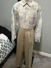 CLAIBORNE TAN TONE ON TONE PLEATED FRONT CUFFED PANTS 36/30 NWT