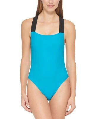 DKNY One Piece Swimsuit Logo Crossback Tropical Color Size Large $108 - NWT