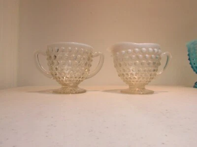Vintage Fenton Hobnail Cream and Sugar Set Opalescent
