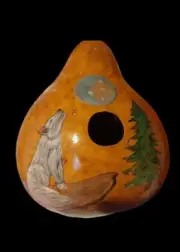 Howling Wolf Gourd Birdhouse Hand Painted
