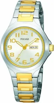 Pulsar Functional Two-Tone Silver Dial Day Date Womens Watch - PXU037