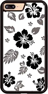 Axulimin for iPhone 8 Plus & iPhone 7 Plus Case Cute Kawaii Black Hibiscus Hawaiian Flower Floral Aesthetic Phone Case for Girls Preppy Women