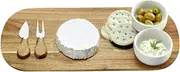 Acacia Wood Cheese Board with Ceramic Dipping Bowls – 5 Piece Gift Set with Cheese Knife & Fork – Elegant Charcuterie Serving Set for Entertaining & Gifting