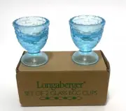 Longaberger 2002 Blue Glass Egg Cups #10076 Set of 2 Made In USA NEW