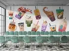 3D Bubble Tea Shop Background Wallpaper Wall Murals Removable Wallpaper 34