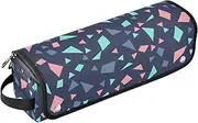 [sanluoli] 2-in-1 Curling Iron Travel Case with Iron Mat Portable Travel Carrying Case Geometric Blue Triangle Portable Organizer