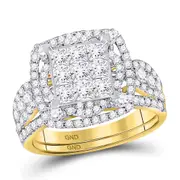14k Yellow Gold Princess Diamond Bridal Wedding Ring Set 2 Cttw