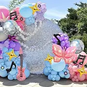 133 pcs Disco Music Guitar Butterfly Holographic Bejwelled Shimmering Era Balloon Arch Garland Kit - Pink, Blue, Purple, Yellow